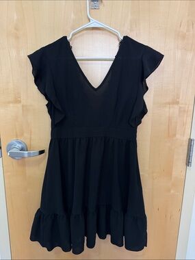SHEIN Black V-Neck Ruffle Mini Dress
